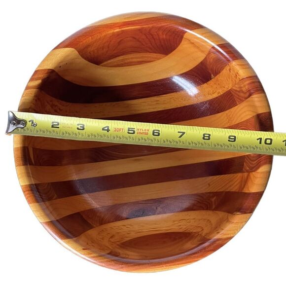 Handmade in Maine Maple and Cherry Wood Striped Wooden Serving Bowl - Picture 8 of 10